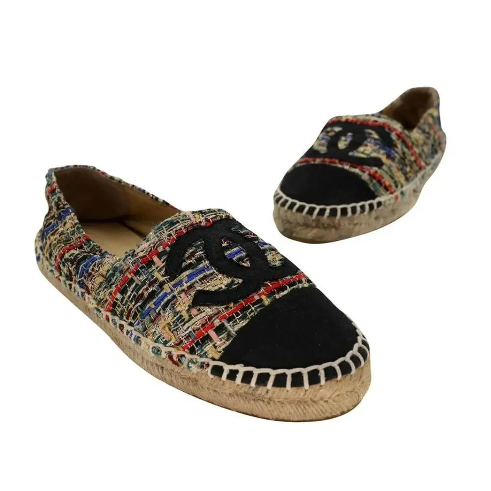 Chanel Espadrille 38 Tweed Canvas Metallic Flats CC-S0207P-C011 - Picture 2 of 12